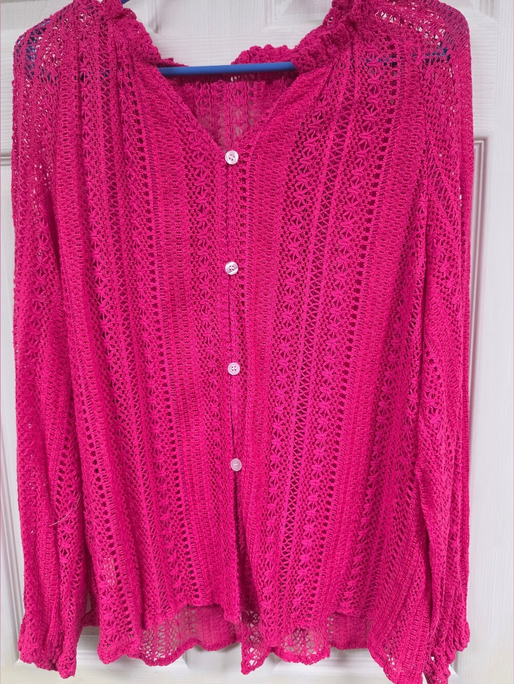 Hot Pink Crochet Button-Up Cardigan NWOT